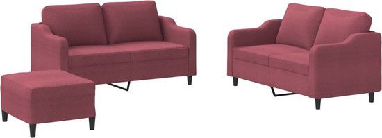 vidaXL 3-delige Loungeset met kussens stof wijnrood