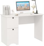 COSTWAY Bureau avec 2 tiroirs, bureau d'ordinateur compact, bureau d'enfant, bureau de bureau, bureau d'ordinateur moderne, 109x50x75cm, blanc