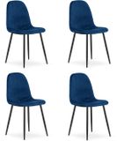 LEOBERT Set van 4 eetkamerstoelen PADVA - Donkerblauw fluweel – Zwarte metalen poten – Modern design