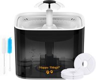 Happy Things - Drinkfontein Hond en Kat - Geruisloos - 2.5 L - Transparant Zwart met Goud - incl 4 Filters