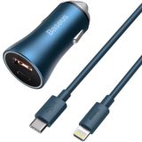 Baseus 2 in 1 Pro Autolader Inc. Kabel Geschikt voor Apple iPhone - 40W - Snellader - Car Fast/Quick Charger - Blauw