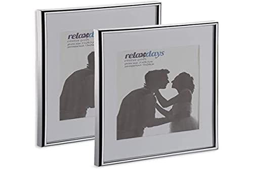 Relaxdays Fotolijst set van 2, DIN A4, passe-partout 15x20 cm, glasplaat, fotolijst om neer te zetten en op te hangen, zilver