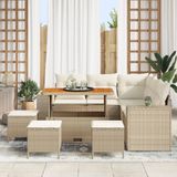 vidaXL Tuinbank Set met Kussen 9 Stuks Beige Polyrotan