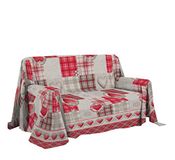 PENSIERI DELICATI Bankhoes 180 x 290 cm, Gemaakt in Italië, 100% Puur Katoen Sprei, Motief: Rode Berg, Ideaal voor Zomer (Eenpersoonsbed)