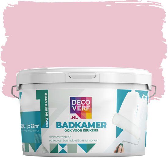 Decoverf.nl Decoverf Badkamer Verf Marshmallow Roze - 2.5L - Muurverf Zijdeglans