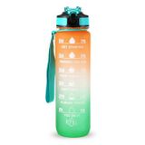 Orange/Green 1L Gourde de sport avec marqueur de temps Carafe d'eau anti-fuite pour bureau école camping (sans BPA)