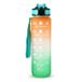 Orange/Green 1L Gourde de sport avec marqueur de temps Carafe d'eau anti-fuite pour bureau école camping (sans BPA)