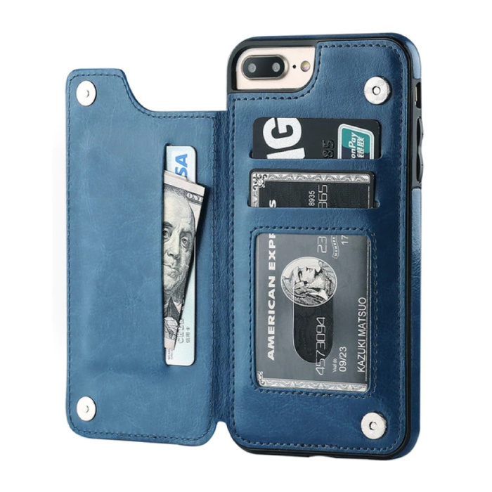 Stuff Certified Retro iPhone 7 Plus Leren Flip Case Portefeuille - Wallet Cover Cas Hoesje Blauw