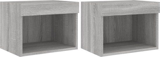vidaXL Nachtkastjes met LED's - 2 stuks - Wandgemonteerd - Grijs Sonoma Eiken