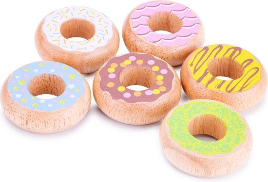 New Classic Toys Houten Donut Set - 6 Stuks - Houten Speelgoed Eetset - Vanaf 24 Maanden