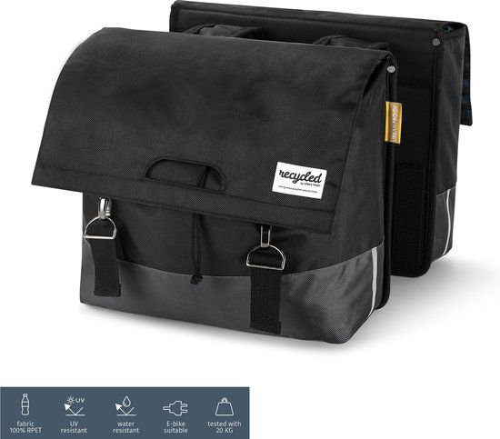 URBAN PROOF Dubbele fietstas 40L Recycled - Zwart/Grijs