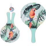 Free & Easy Strandsporten beachball set met tropische print groen handvat 41 cm
