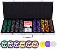 Longfield Pokerset 500 Chips 14 gram - Chips met Waarde (High Stake) - Speelkaarten, Dealer Button & Dobbelstenen - Engelhart