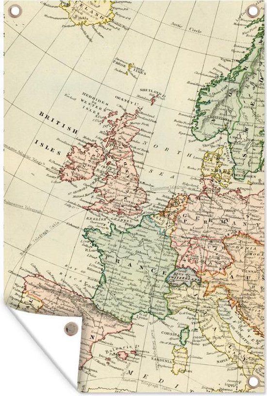 GreatGardenPosters Tuinposter Wereldkaart Vintage Europa - 80x120 cm - Tuinposter voor Buiten