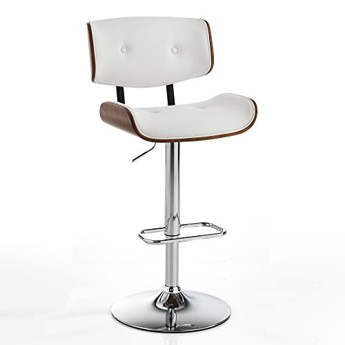 Oresteluchetta Roseville Barkruk - Wit Kunstleer - Verchroomd Metaal - H.95/115cm