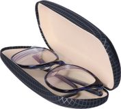 Benson Stijlvolle brillenkoker - blauw/zilver print - magnetische sluiting - fluwelen binnenvoering
