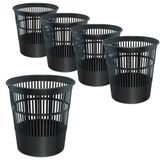 Waytex Set van 5 zwarte kantoorvuilnisemmers