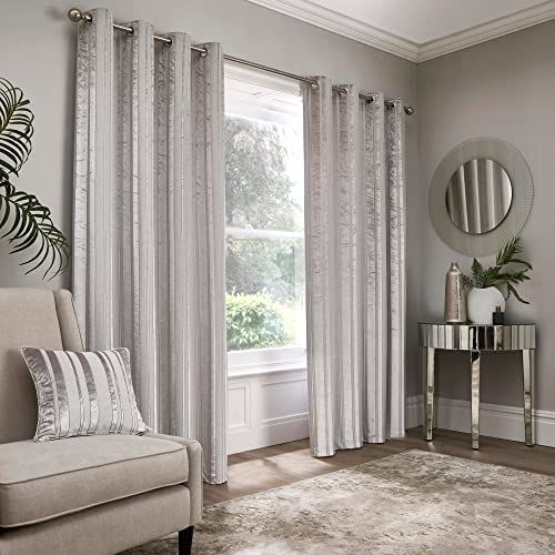 Appletree Boutique Conrad Jacquard Eyelet Curtains - 66" x 54" - Silver