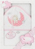 Interbaby Badcape Slapende Beer 100 X 100 Cm Katoen Wit/roze