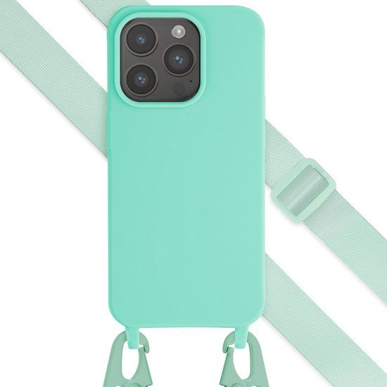 Selencia Hoesje iPhone 15 Pro - Siliconen hoesje met koord - Turquoise