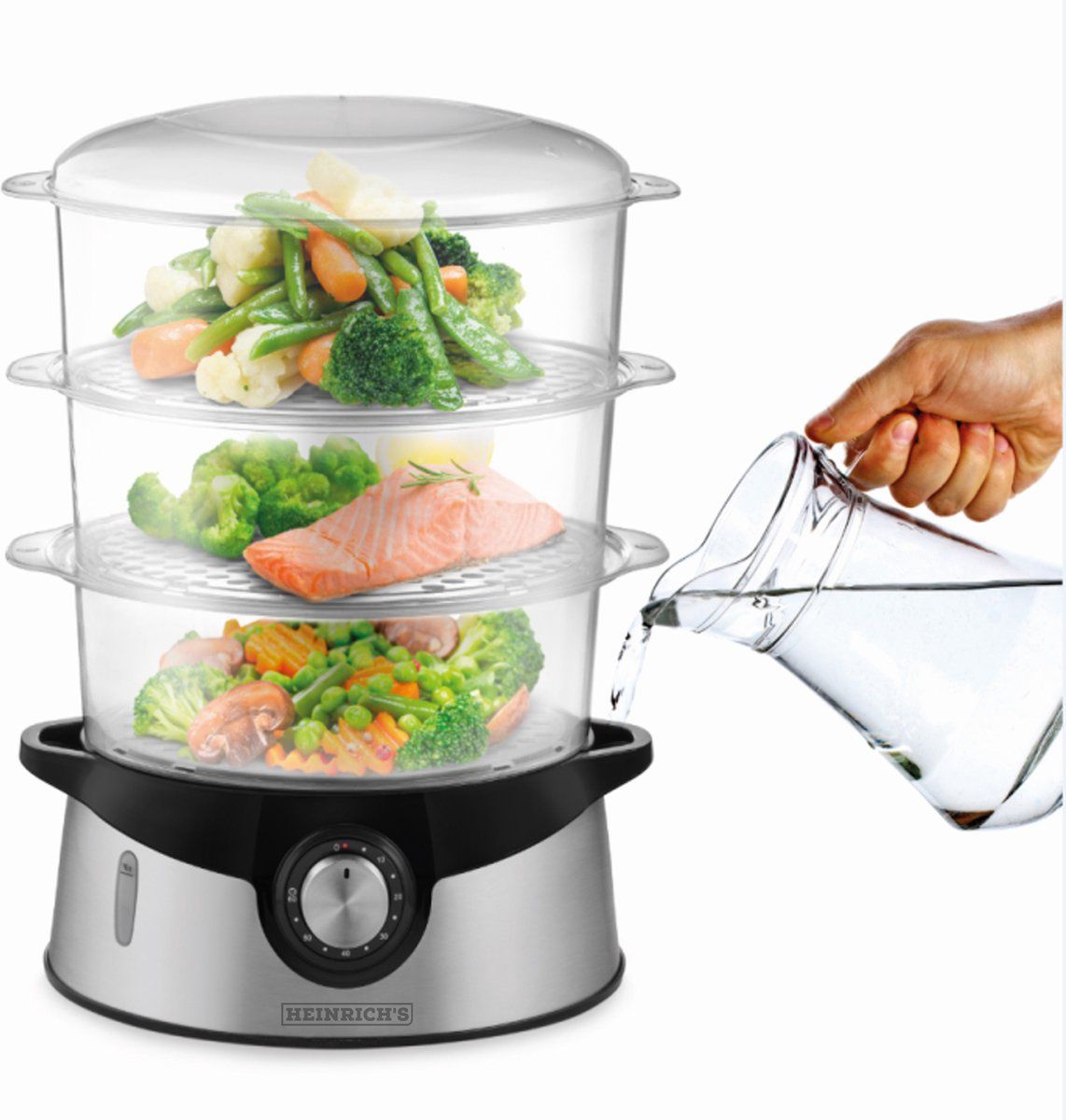 Heinrich's HDA 8501 - Food Steamer - 3 Layers - Stainless Steel