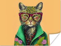PosterMonkey Poster - Kat met Bril en Bloemen - Hippie - 40x30 cm