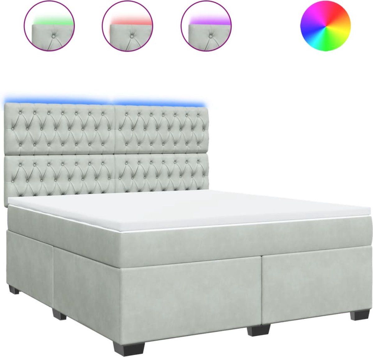 vidaXL Boxspring Bed - 180x200 cm - Lichtgrijs - Fluweel