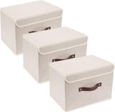 Merkloos Opvouwbare Afwasbare Opbergdoos Stof 38x25x25 cm Set van 3 Beige