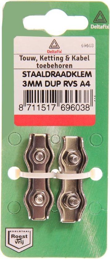 Deltafix Staaldraadklem 2mm DUP R.V.S A4