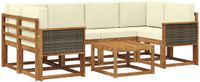 vidaXL Hoek loungeset 6 zitplaatsen Acacia hout Natuurlijk en crème