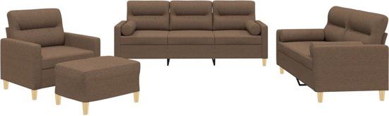 vidaXL 4-delige Loungeset met kussens stof bruin