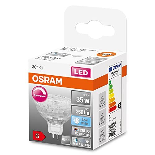 OSRAM Lamps OSRAM Superstar dimbare LED lamp met bijzonder hoge kleurweergave (CRI90), GU5.3-basis helder glas ,Koud wit (4000K), 350 Lumen, substituut voor 35W-verlichtingsmiddel dimbaar, 1-Pak