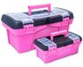 Pink Power Roze gereedschapskist voor vrouwen, organisatorbox, naai-, kunst en ambachtsmateriaal, kleine, grote plastic gereedschapskist met handvat, naaidoos, opbergdoos, draagbaar, vergrendelend, 2x