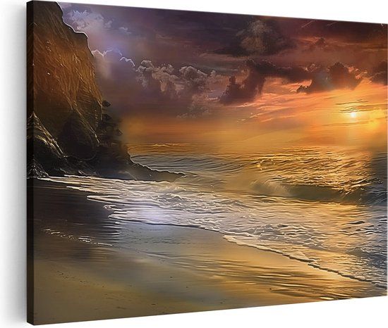 Artaza Canvas Schilderij Zonsondergang op het Strand - 60x40 cm - Canvas Print