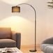 Lampe standard avec abat-jour en tissu, diamètre 30 cm, hauteur 181 cm, pied en marbre, douille E27, noir