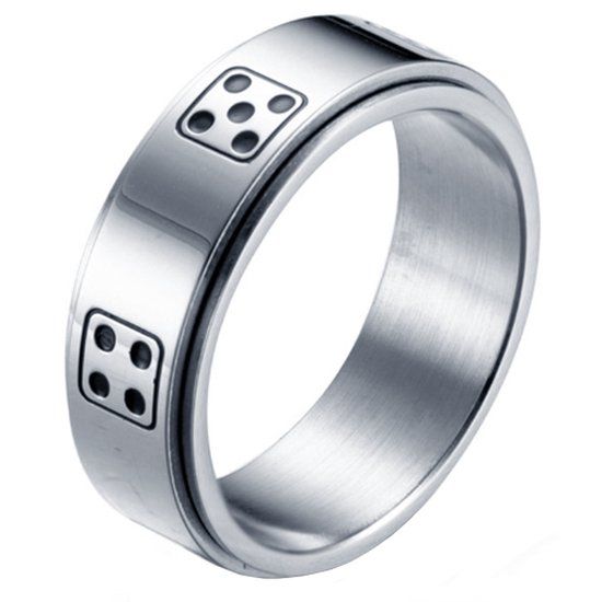 LGT JWLS Stalen mannen ring Dobbelsteen spinner Zilver-17mm