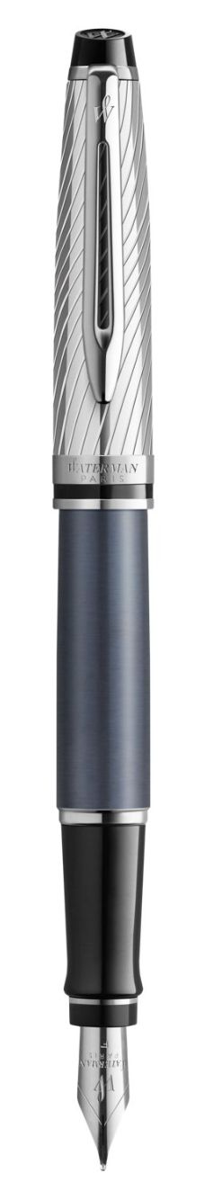 Waterman Expert Deluxe Vulpen - Grijs Metallic - Medium Penpunt - Blauwe Inkt - Geschenkverpakking
