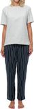 Schiesser Dames pyjama Cotton blauw gestreept / grijs
