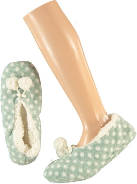Apollo Meisjes ballerina pantoffels/sloffen stippen mintgroen maat 31-33