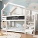 Lit Cabane Superposé Enfant 90x200 cm Avec Escalier De Rangement Et Tableau Noir, Structure Stable En Bois Massif, Certifié En 747, Blanc
