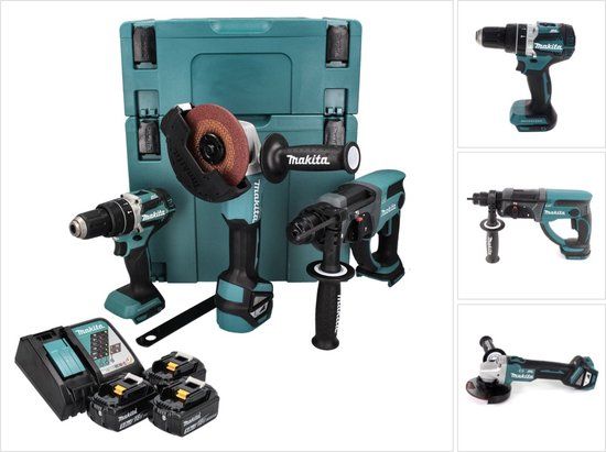 Makita DLX3093TJ 18V LXT 3-delige set: DGA513 Haakse slijper + DHP484 (Klop)boormachine + DHR202 Boorhamer met 3 x 5.0Ah accu's