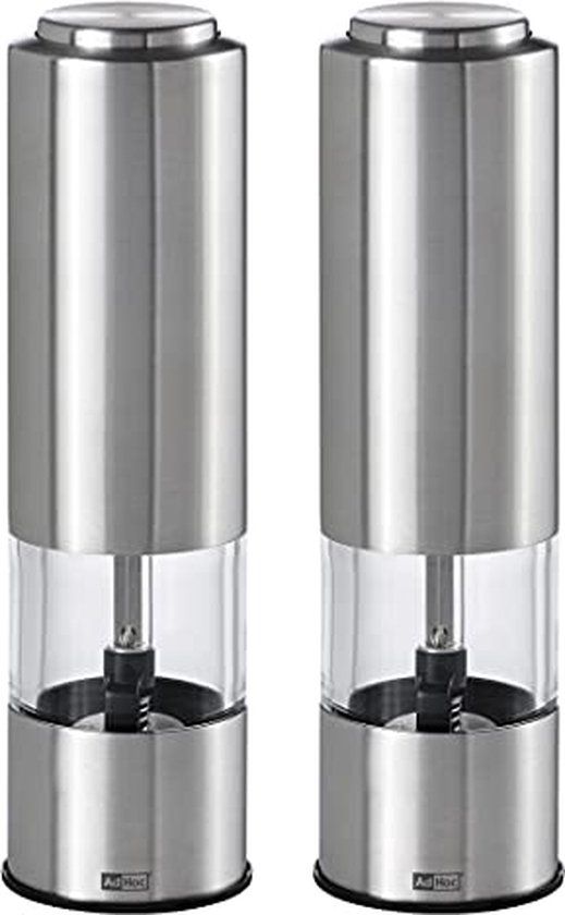 Adhoc Pepmatik Elektrische Peper- en Zoutmolen Set - RVS - Zilver - 2 stuks