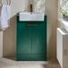 Hudson Reed Meuble de salle de bain - Meuble lavabo Vert foncé 55cm avec lavabo | Poignées profilées en Cuivre satiné | Cluo
