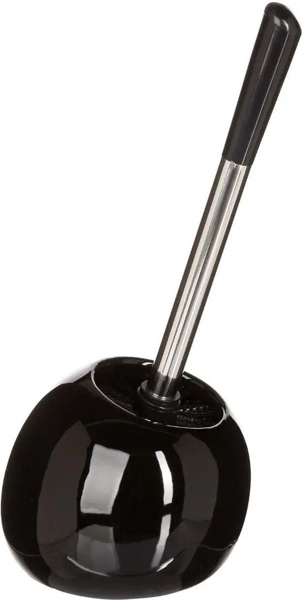 5five WC-/toiletborstel met houder rond zwart glans keramiek 36 cm