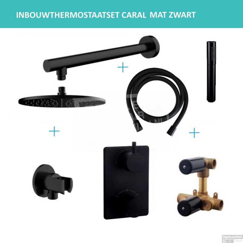 Wiesbaden Caral Inbouwthermostaatset Rond Type 304 - Mat Zwart - 30cm