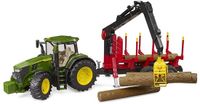 Bruder John Deere 7R 350 Tracteur avec Remorque et 4 Bûches