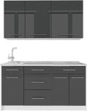 Vicco Eenpersoonskeuken Fame-Line, Antraciet Hoogglans/Wit, 150 cm, WB Marmer