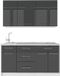 Vicco Cuisine une personne Fame-Line, Anthracite Brillant/Blanc, 150 cm, WB Marbre