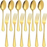 Unyqoos® Vergulde bestekset – 12 tafelvorken en 6 lepels van roestvrij staal, gepolijst, 20,3 cm