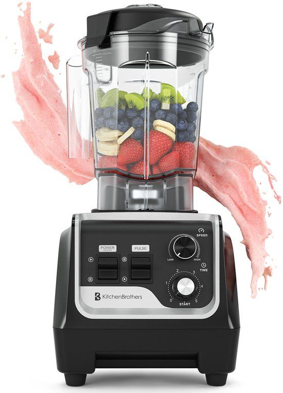 KitchenBrothers Power Blender - 1600W - 2L - Metallic Zwart